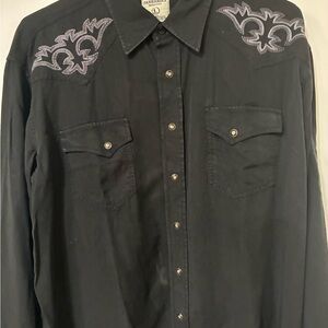 Panhandle Slim Black Button Down Shirt with Gray Embroidery